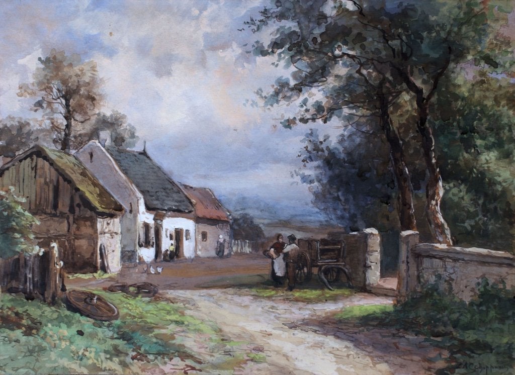 Piet Schipperus "Landschap in Limburg" - Aquarel, Antiek en Kunst, Kunst | Schilderijen | Klassiek, Nederlandse school, Ophalen of Verzenden