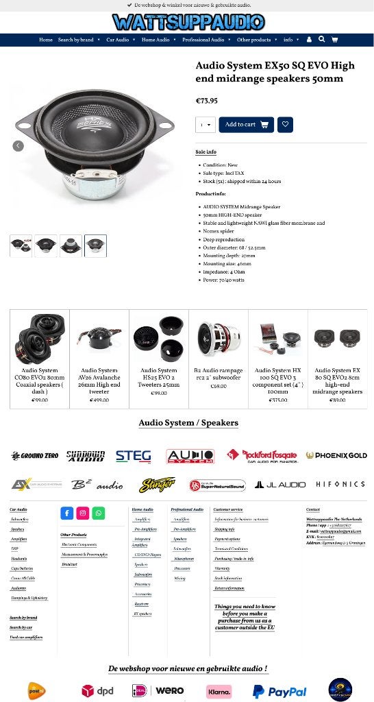 Audio System EX50 SQ EVO High end midrange speakers 50mm, Info@optimount.nl, Nieuw, Ophalen of Verzenden, Anholtseweg 48A 7091 HB DINXPERLO