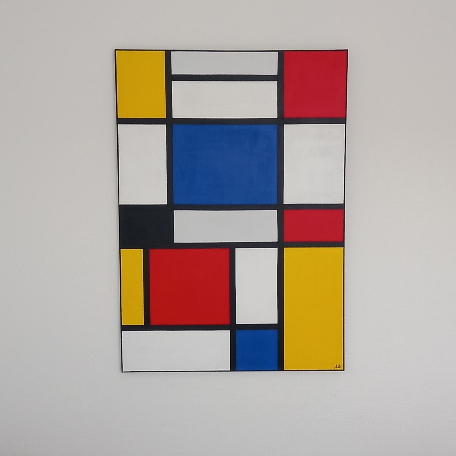 Uniek Mondriaan-stijl schilderij, 100x70cm, acryl, Antiek en Kunst, Abstract, Acrylverf, Ophalen of Verzenden, Handgeschilderd
