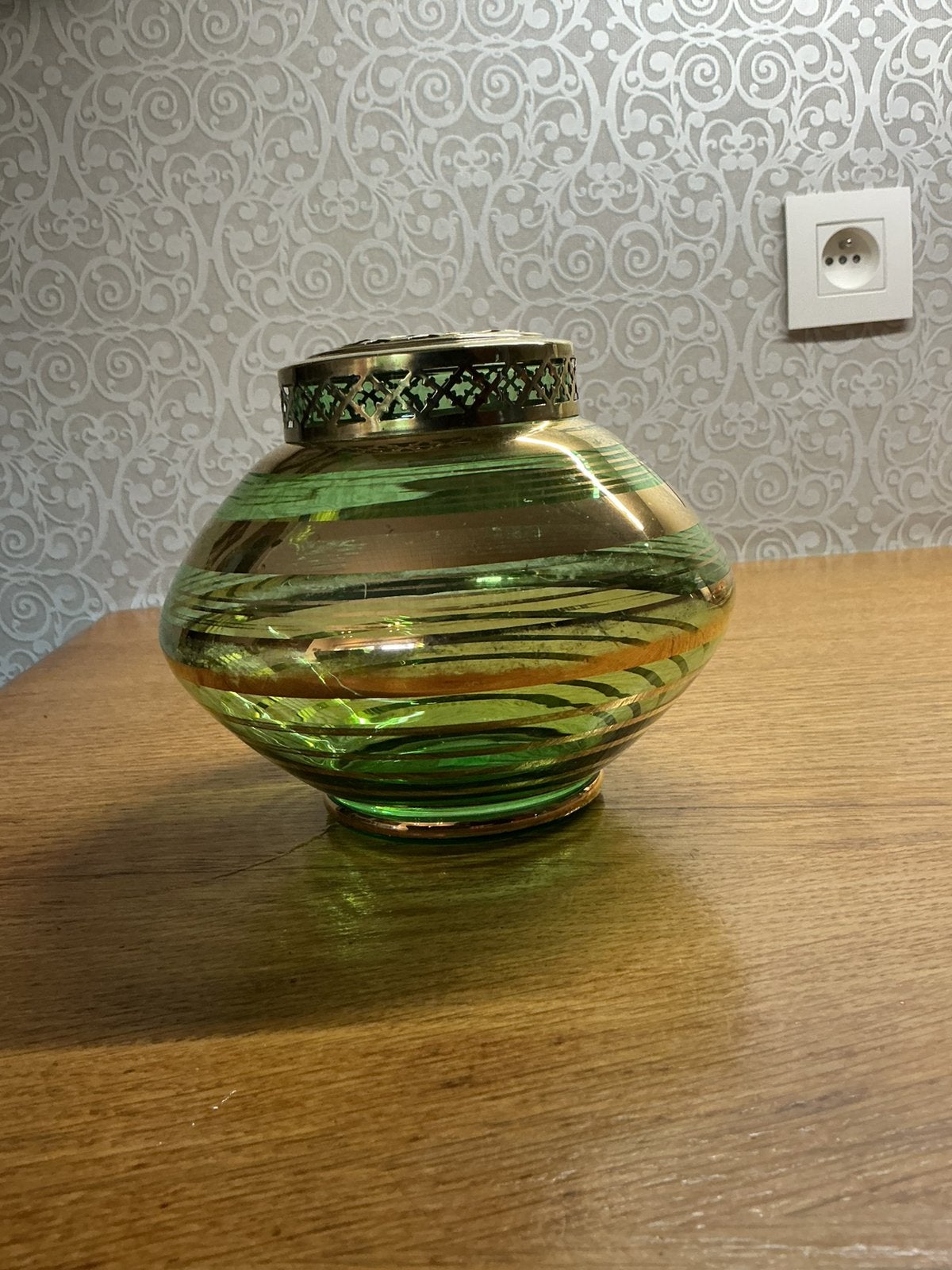 Boom glaswerk bloemenhouder groen goud, Ophalen of Verzenden