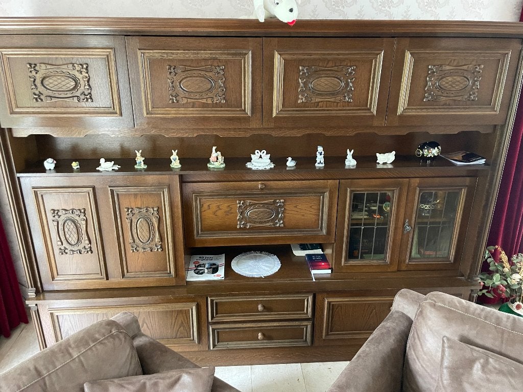 Zware degelijke servies kast jaren 70, Ophalen, Gebruikt, Eikenhout, 200 cm of meer