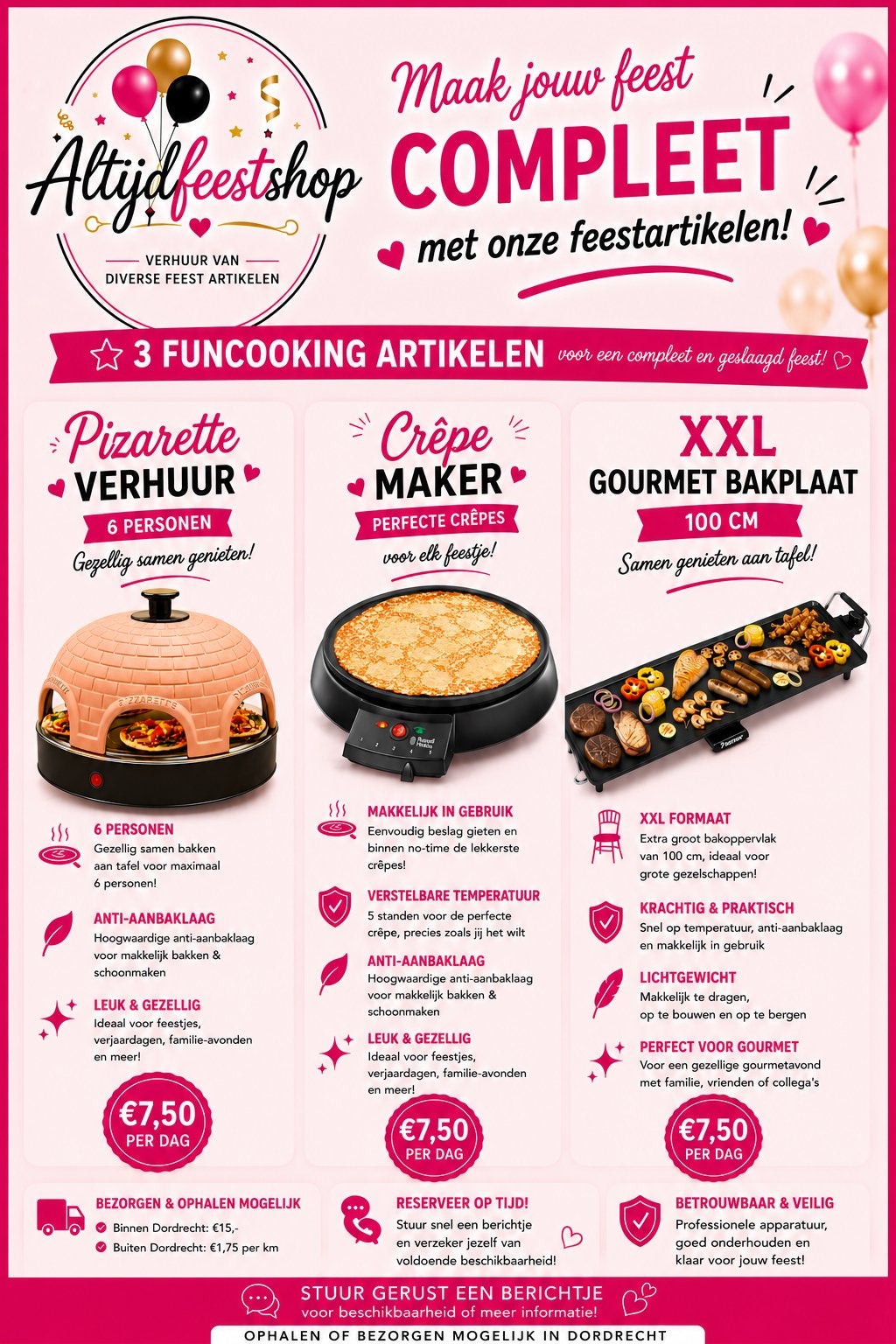 Pizzarette, crepe maker en bakplaat te huur!, Ophalen, Zo goed als nieuw, Overige