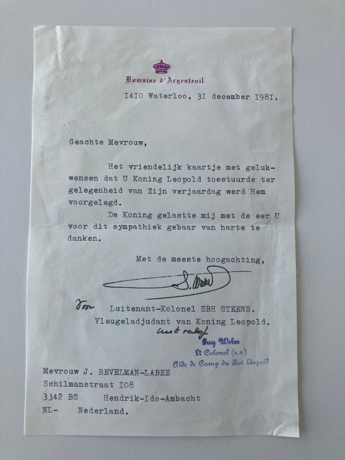 1981 80e verjaardag Koning Leopold III van Belgie, Verzamelen, Verzenden, Gebruikt, Kaart, Foto of Prent
