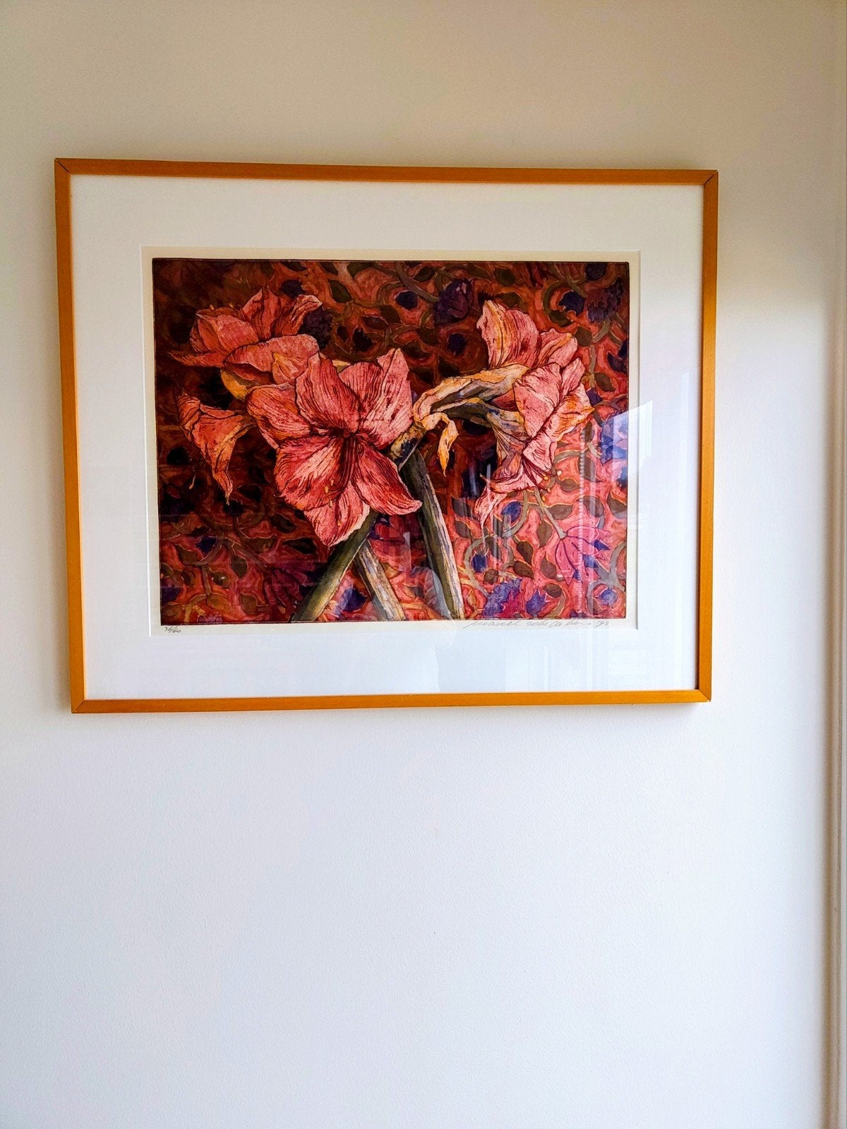 Ets van amaryllis bloemen van Marcel Schellekens, Antiek en Kunst, Kunst | Etsen en Gravures, Ophalen, Ingelijst, 73 cm, 88 cm