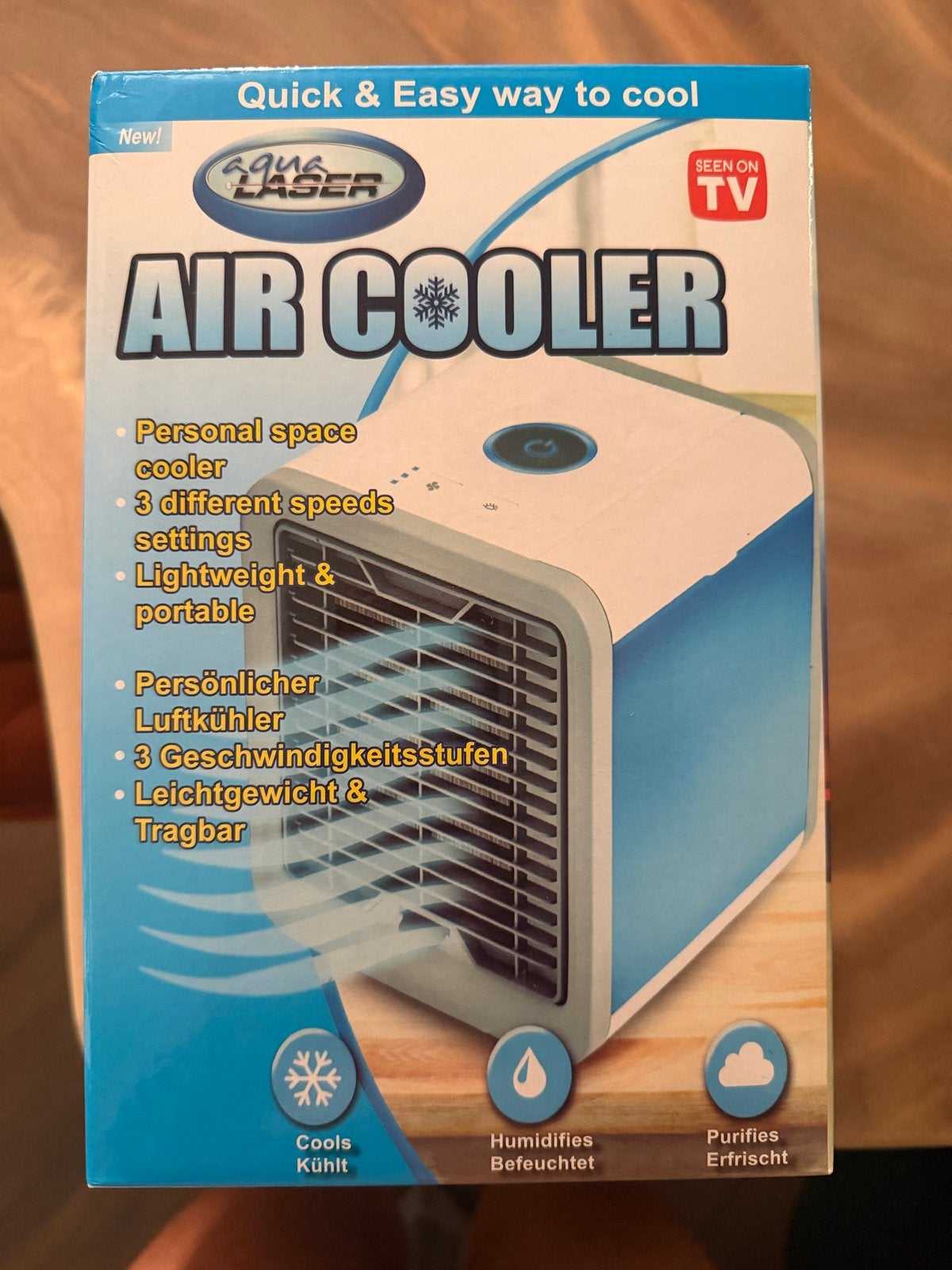 Aqua Laser Air Cooler - Draagbare Luchtkoeler/ ventilator, Ophalen, Tafel- of Grondventilator, Minder dan 60 m³, Nieuw