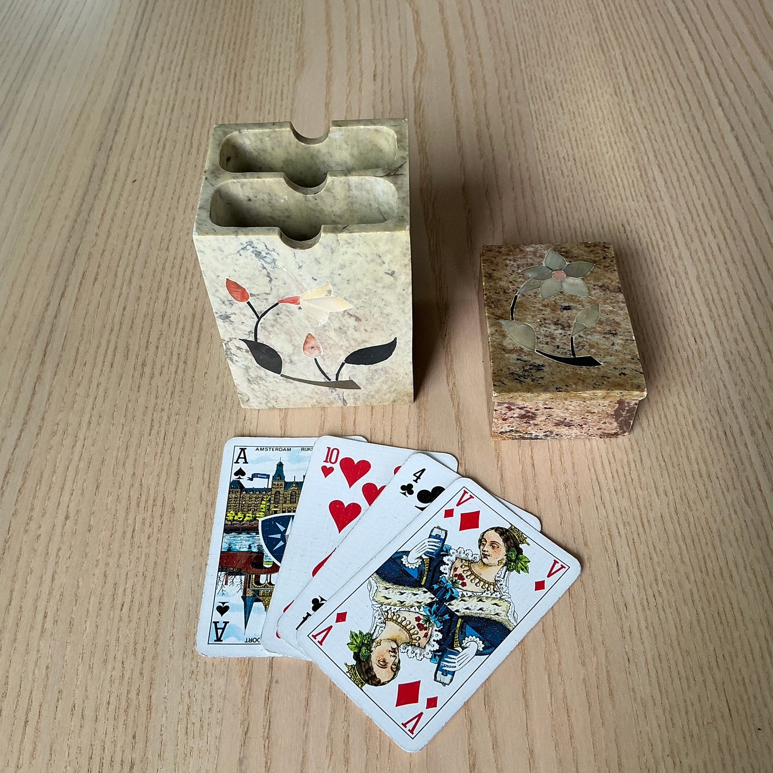 Vintage houder voor speelkaarten ,met parelmoer 🃏♣️♦️♥️♠️, Ophalen of Verzenden, Speelkaart(en)