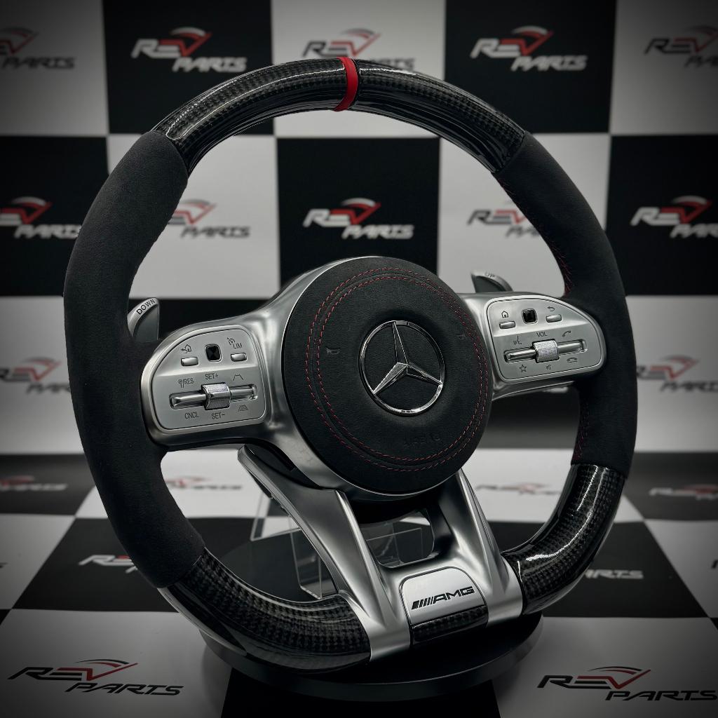 Mercedes carbon alcantara stuur rood sportief upgrade