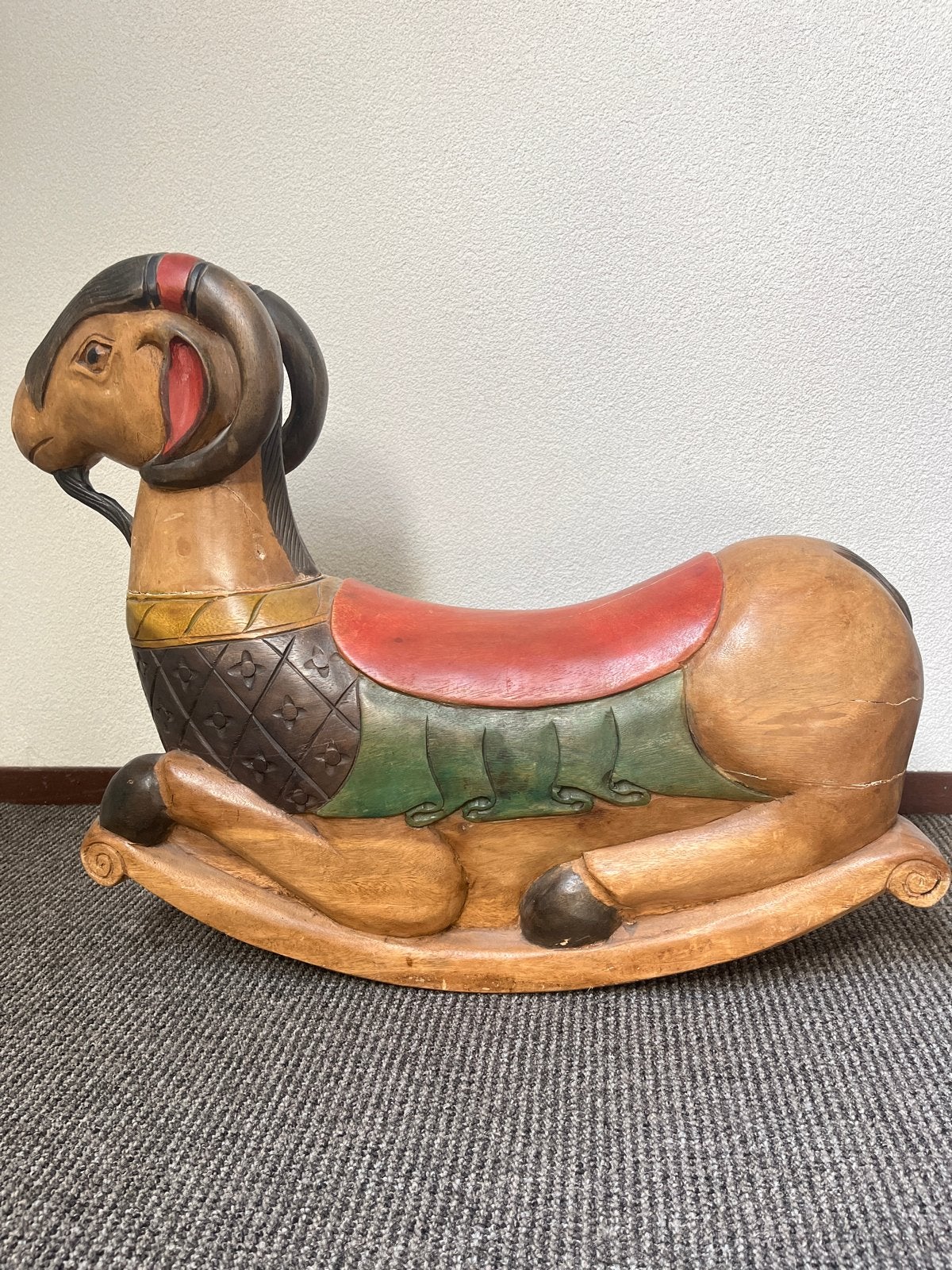 Uniek houten hobbelpaard Schaap - Handgesneden decoratie, Ophalen, Gebruikt