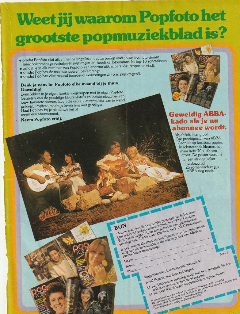 Retro reclame 1977 Popfoto abonnement Abba en Anni-Frid, Verzamelen, Verzenden, Overige typen