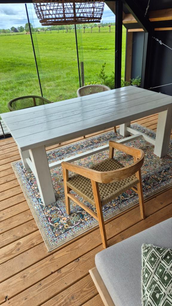Mooie witte houten tafel - 200x100 cm, Ophalen, Gebruikt, 100 tot 150 cm, 150 tot 200 cm