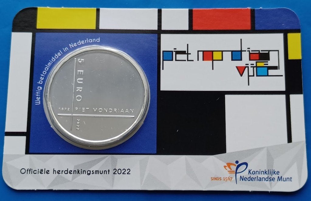 Piet Mondriaan Vijfje 2022 UNC-kwaliteit in coincard, Verzenden, Koningin Beatrix, Euro's, Setje