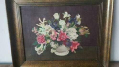 Oud olieverf stilleven vaas met bloemen rozen dure lijst., Antiek en Kunst, Kunst | Schilderijen | Klassiek, Ophalen