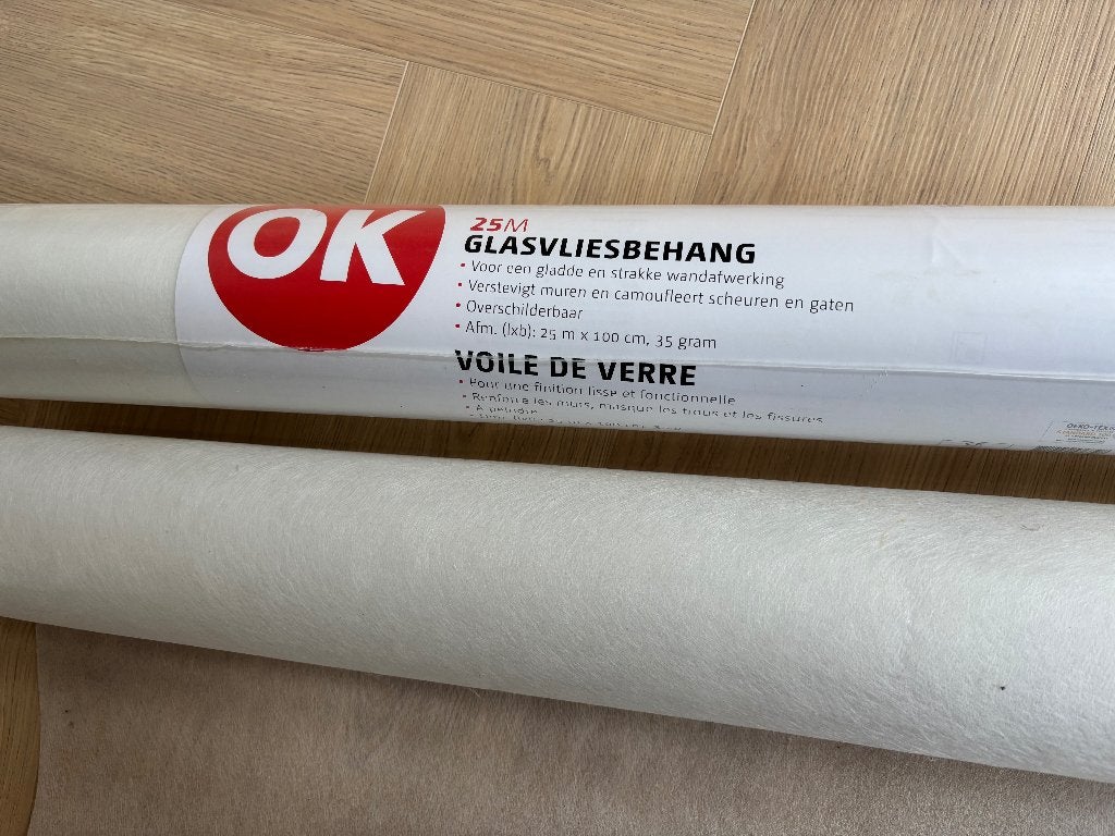 Glasvliesbehang – 1 nieuwe rol + restrol, Ophalen, Overige merken, Wit, 25 tot 50 m²