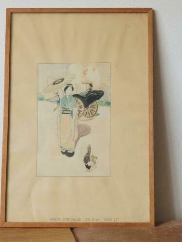 tekening inkt, aquarel chinees Japans Anita Steijnick 1945., Ophalen