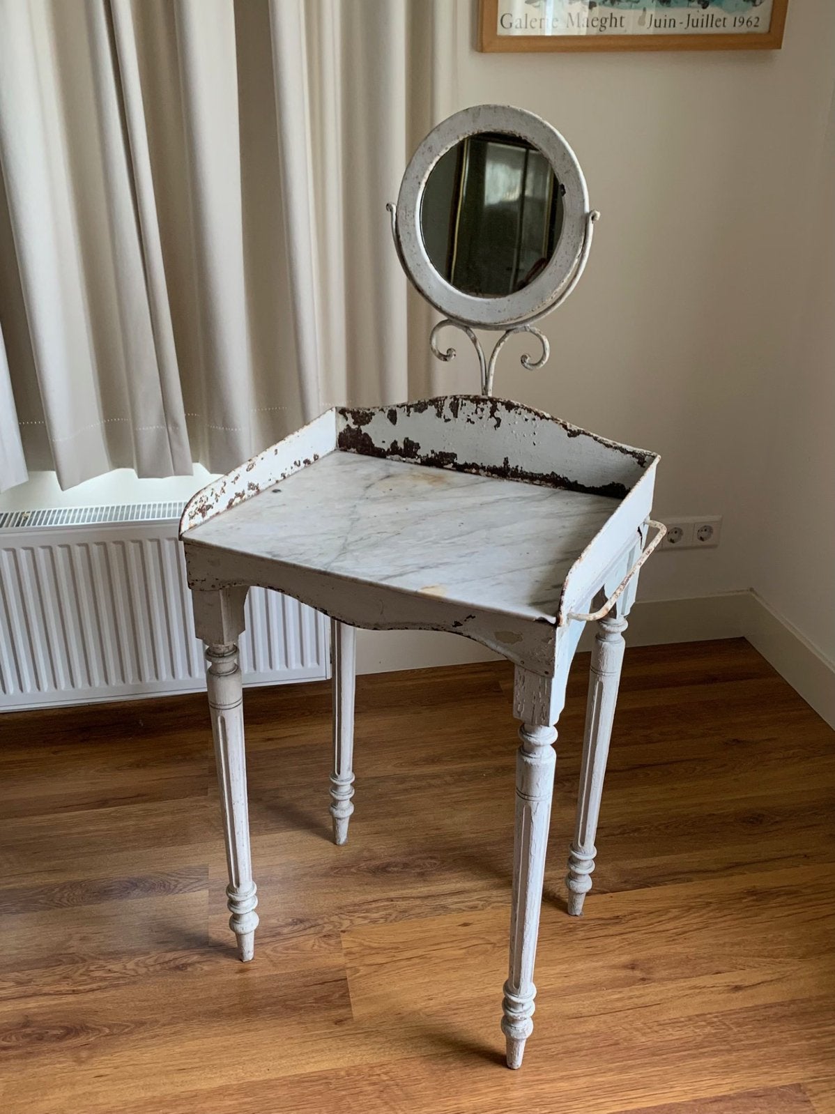 Brocante Franse verweerde mooie patina kap was tafeltje, Huis en Inrichting, Tafels | Kaptafels, Ophalen, Zo goed als nieuw, 50 tot 100 cm