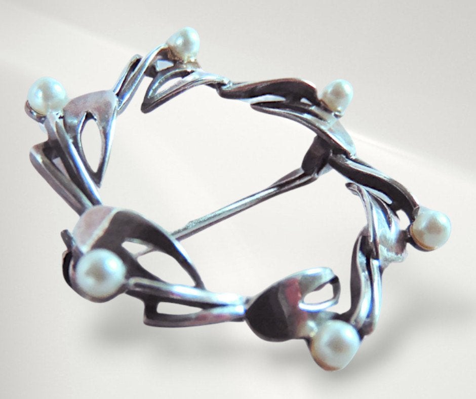 NIEUWE GL 925 zilveren ART DECO cirkel broche faux parels!