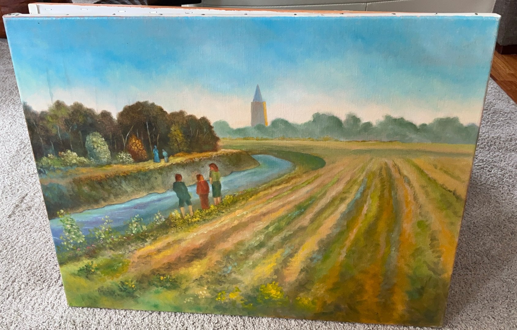 Olieverf schilderij op linnen landschap afm. 50 x 70, Ophalen