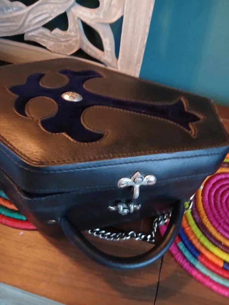 Uniek Leren Doodskist Tasje - Gothic Stijl, Ophalen of Verzenden, Gebruikt, Zwart, Avondtasje