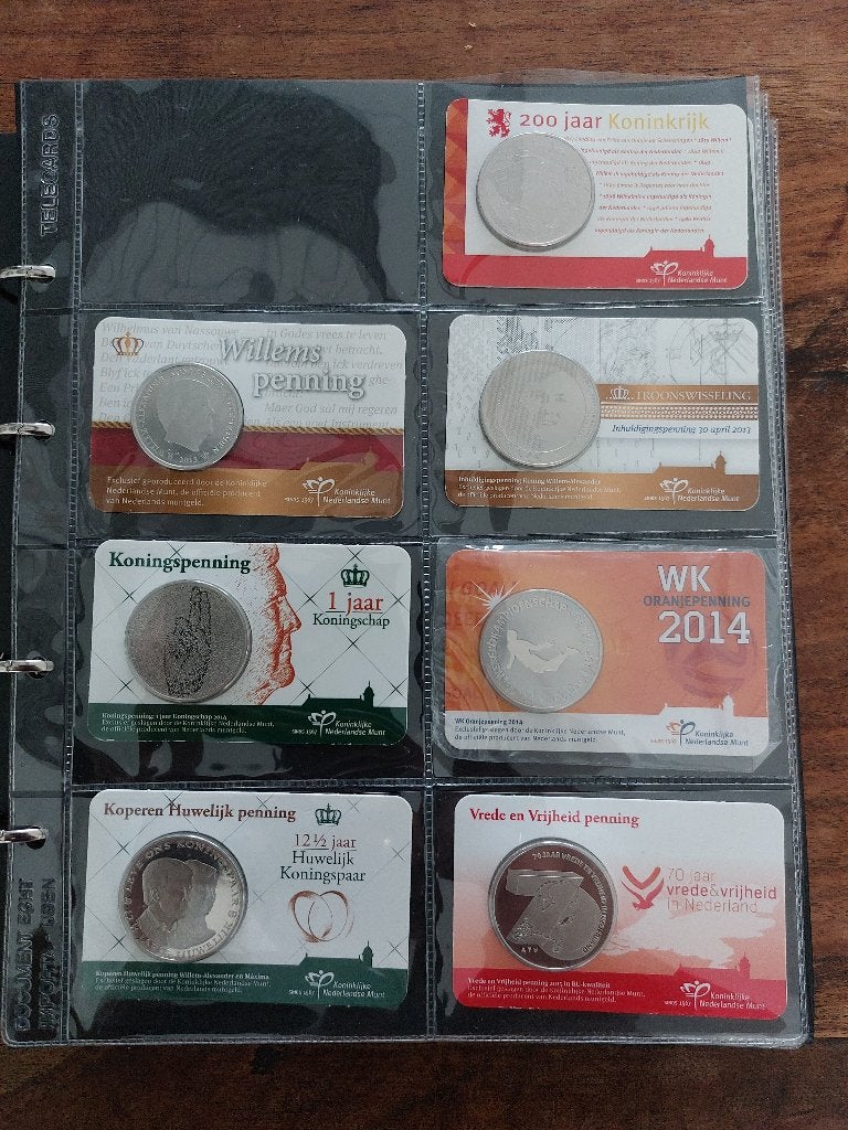 50 Penningen in Coincard KNM NL met LUXE album, Ophalen of Verzenden, Vóór koninkrijk, Euro's