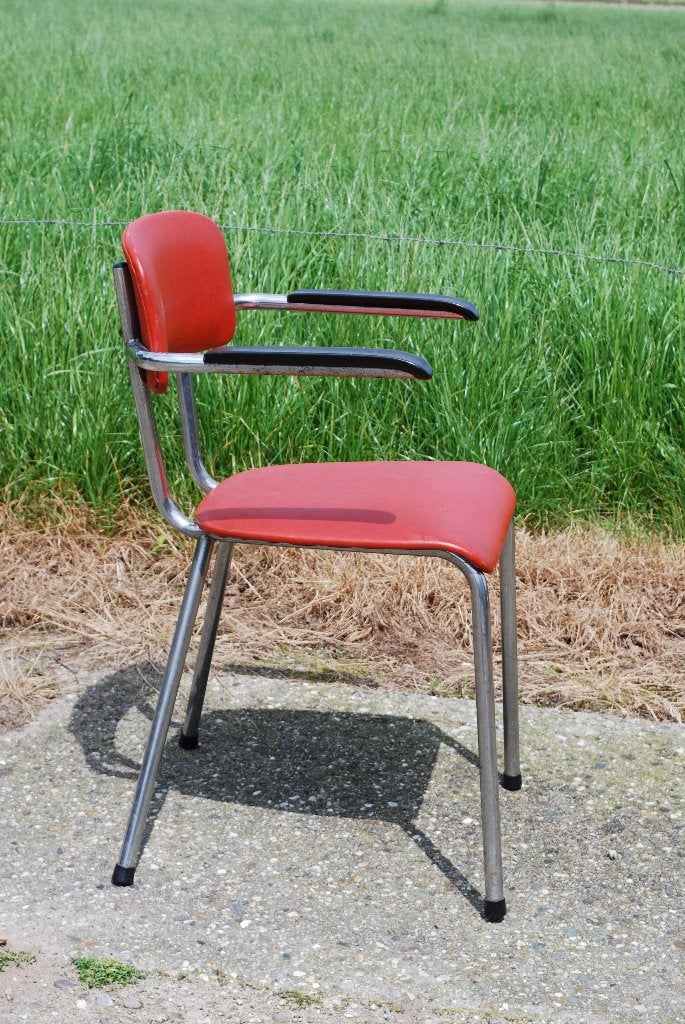 Vintage buisframestoel met armleuningen rood, Ophalen, Gebruikt, Overige materialen, Vintage