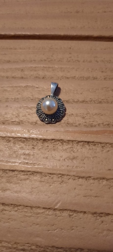 Antiek, 925 zilveren hangertje met zoetwaterparel., Ophalen of Verzenden, Zilver, Hanger, Met edelsteen