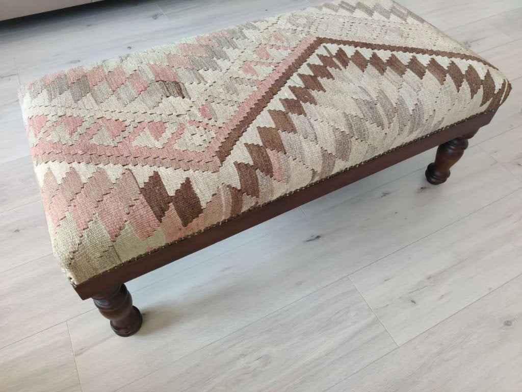 Vintage Kelim voetenbank / bankje / hocker, Gebruikt, 50 tot 75 cm, Ophalen of Verzenden, Rechthoekig