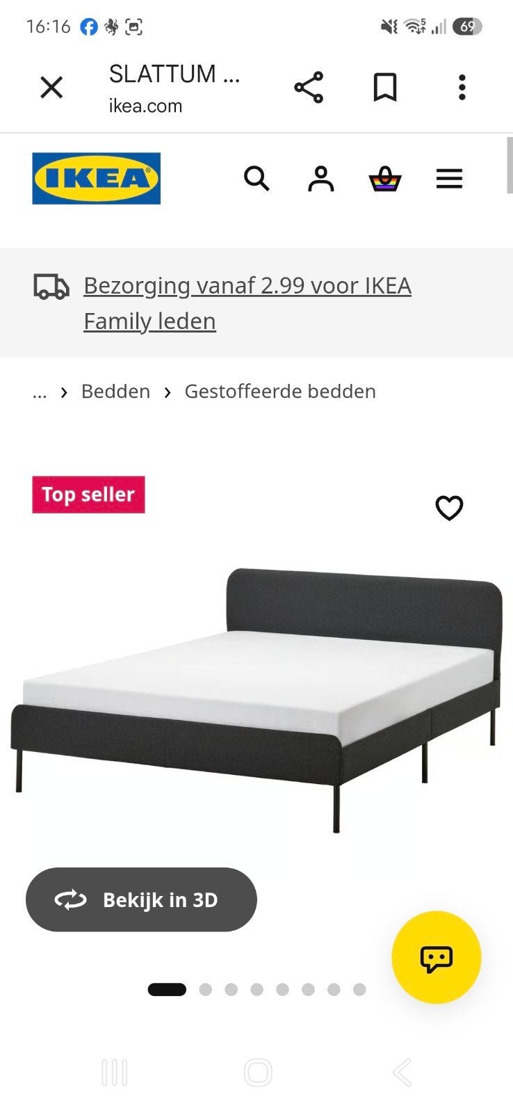 IKEA SLATTUM Gestoffeerd bed , 140 x 200, Ophalen, Tweepersoons, 140 cm, Zo goed als nieuw