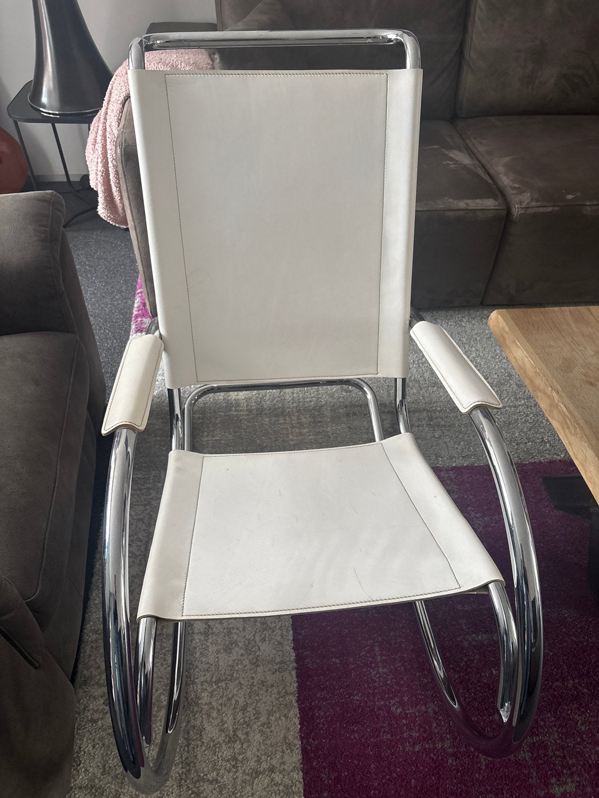Design schommelstoel wit leer en chroom, Ophalen, Gebruikt, Wit, Leer