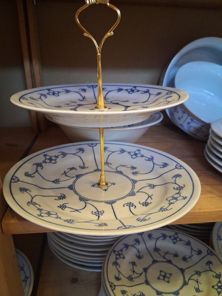 blauw saks servies etagere 2 laags goudkleurig handvat, Huis en Inrichting, Keuken | Servies, Overige typen, Nieuw, Ophalen of Verzenden