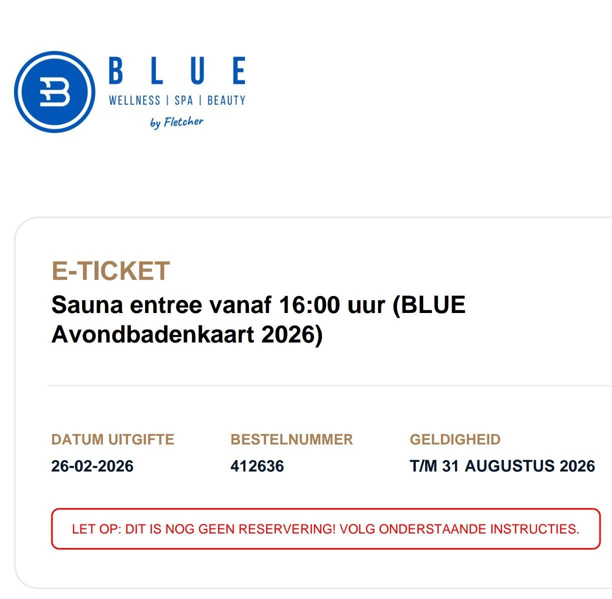 3 x blue welness avond entree, Tickets en Kaartjes, Ticket of Toegangskaart
