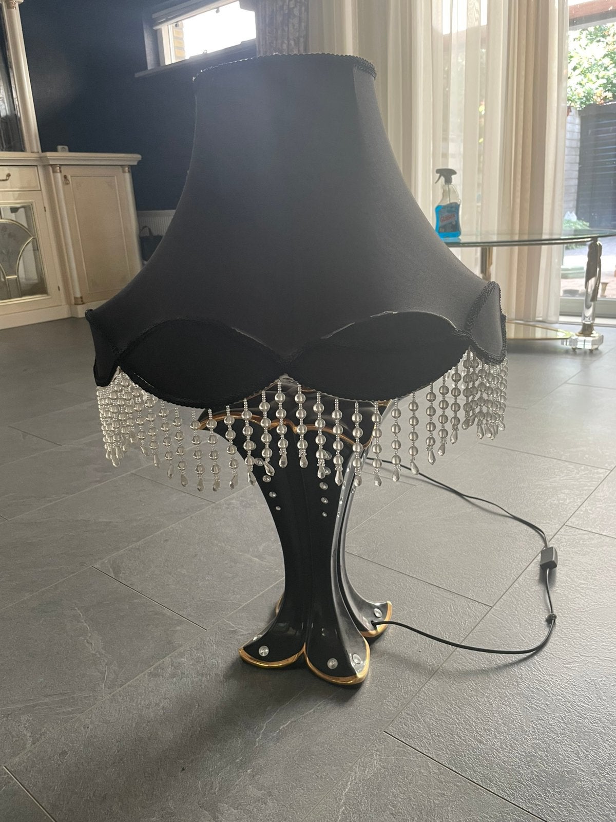 Mooie zwarte lamp met Swarovski stenen, Huis en Inrichting, Ophalen, Gebruikt, 80 cm, E27 (groot)