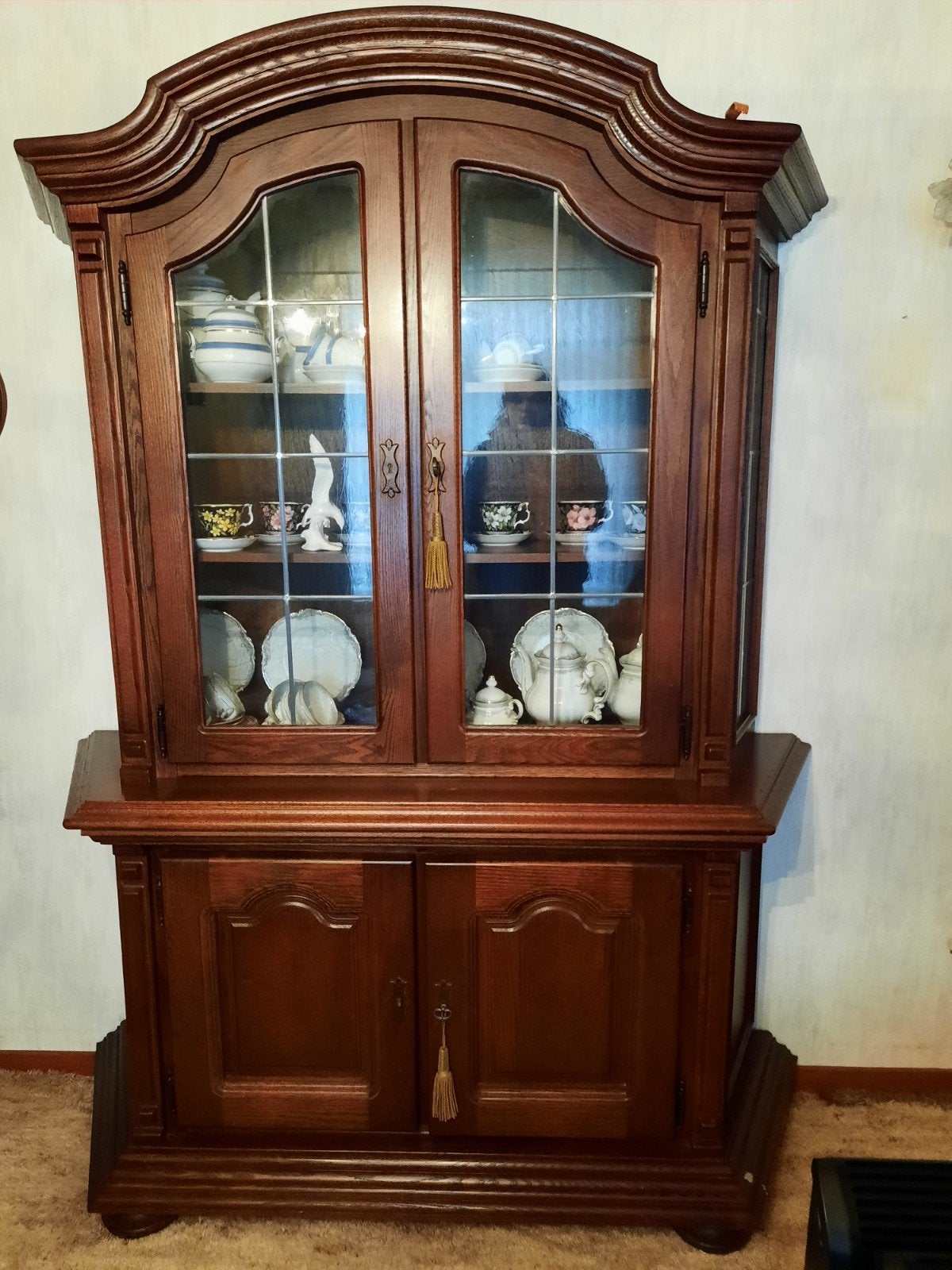 Eiken vitrinekast met glas, Antiek en Kunst, Ophalen