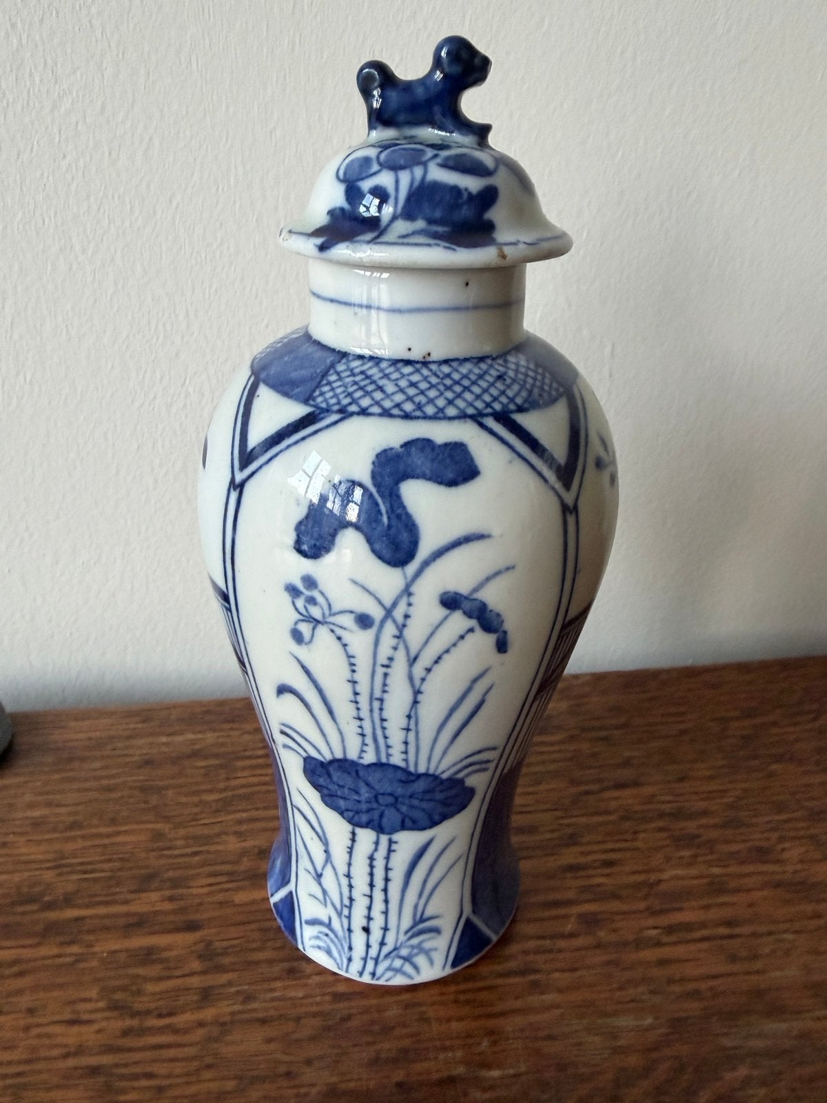 Antieke Chinese Blauw-Witte Gemberpot met Deksel, Ophalen of Verzenden