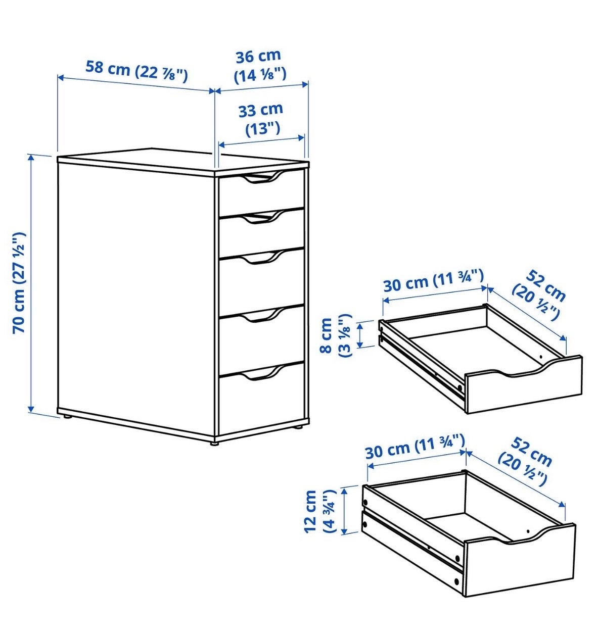 IKEA Alex ladeblok met 5 laden - Wit, Ophalen, Overige materialen, Minder dan 50 cm, 5 laden of meer