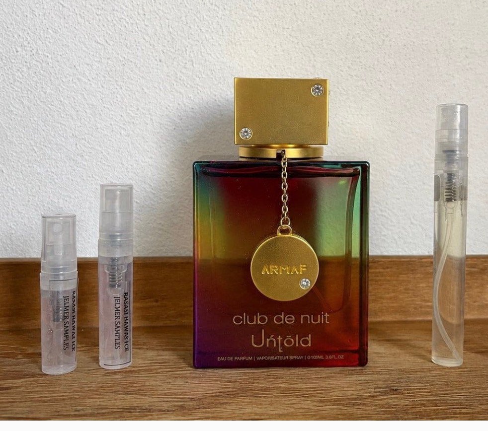 Samples: Armaf - Club de Nuit Untold 1-5ml, Sieraden, Tassen en Uiterlijk, Uiterlijk | Parfum, Ophalen of Verzenden, Zo goed als nieuw