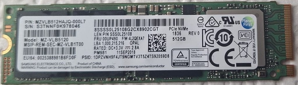 Samsung PM981 Series 512GB NVMe M.2 2280, Computers en Software, Harde schijven, Intern, SSD, Refurbished, Overige aansluitingen