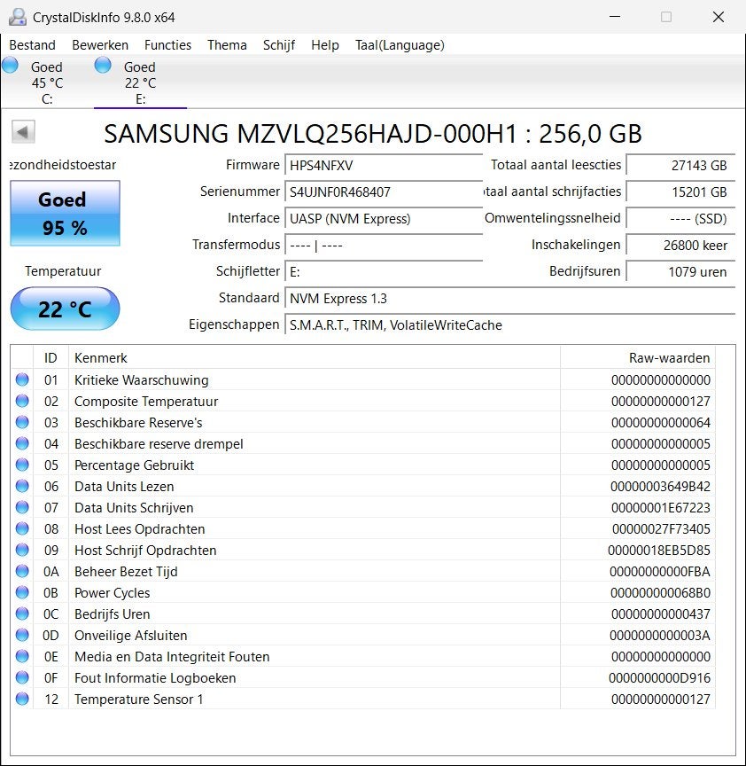 Samsung PM991 256GB NVMe M.2 2280 SSD, Intern, SSD, Ophalen of Verzenden, Zo goed als nieuw