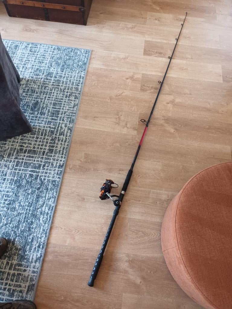 Pezon + Michel meervalhengel set met molen ZGAN!, Watersport en Boten, Hengelsport | Roofvissen, Ophalen, Zo goed als nieuw, Complete set