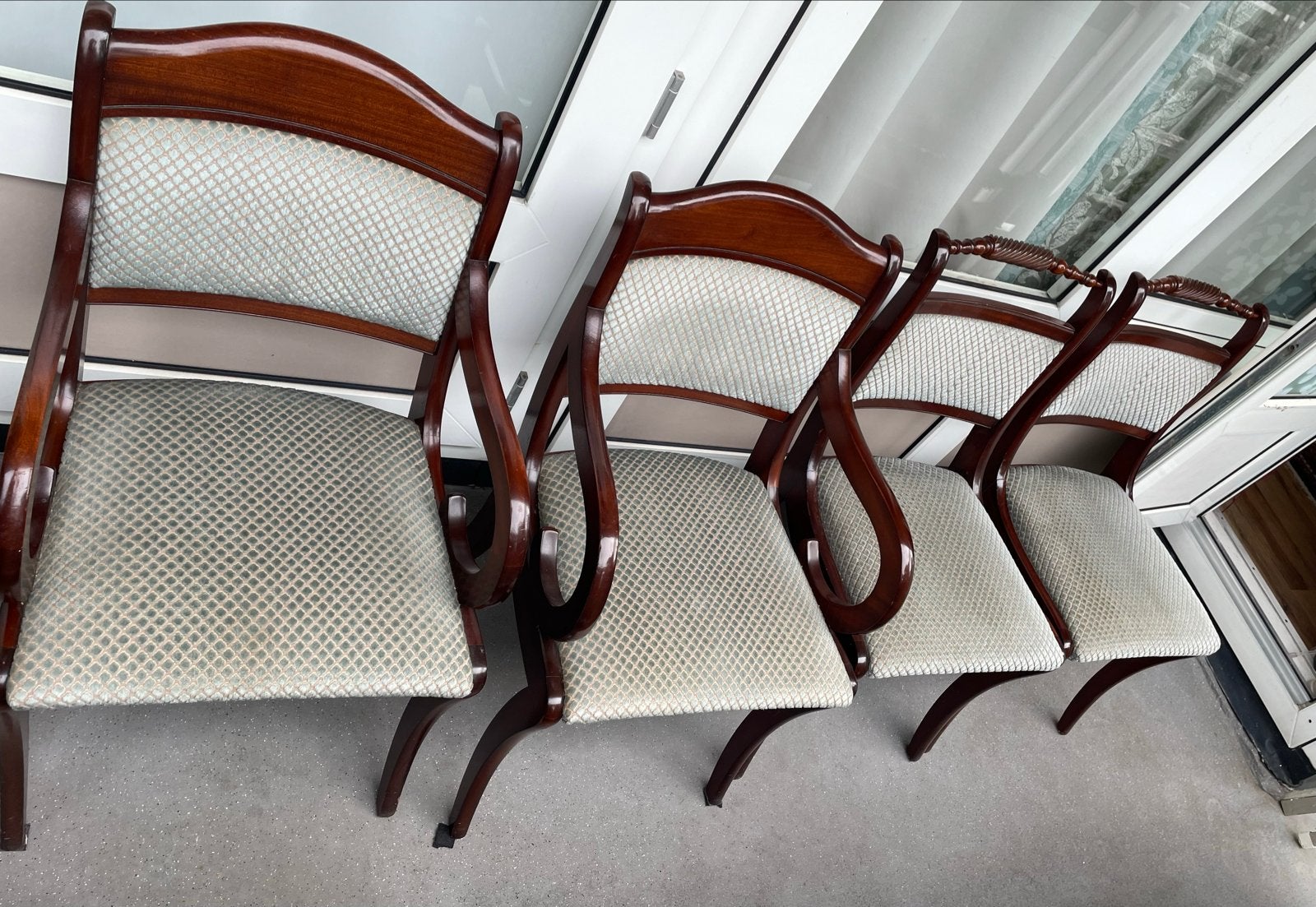 Set van 4 Heldense Regency Mahonie Eetkamerstoelen, Ophalen