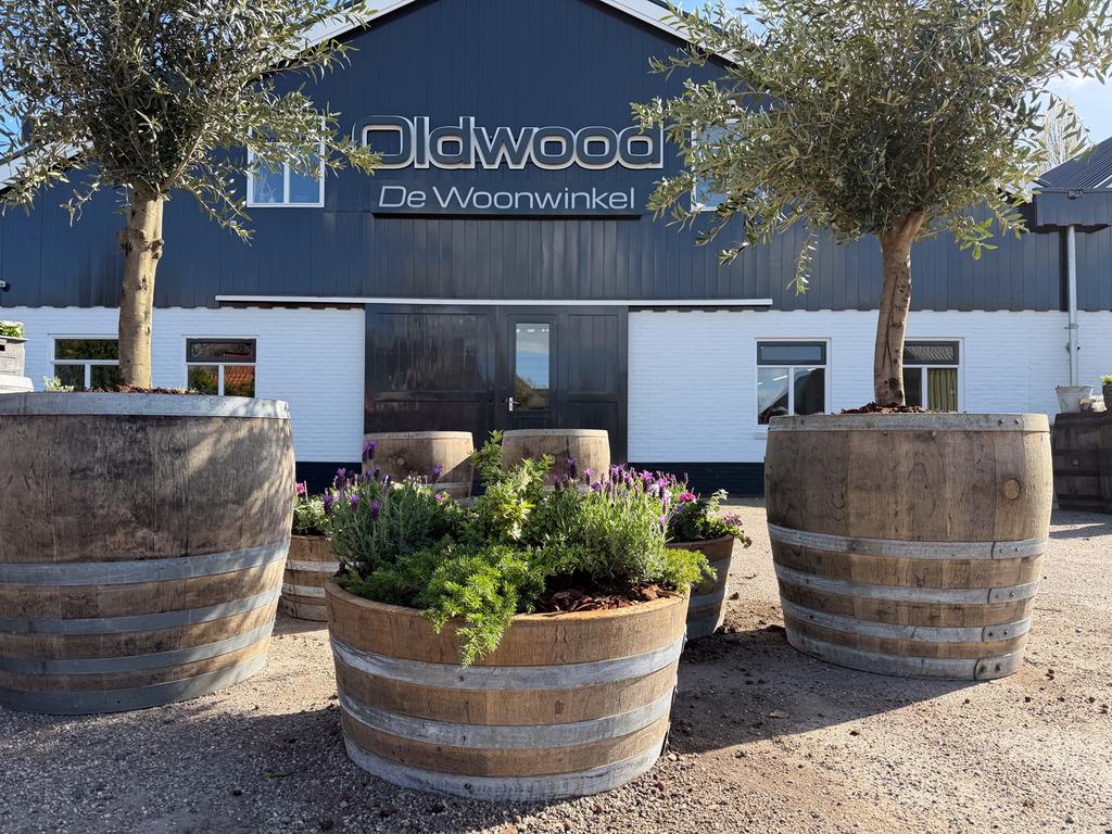 Plantenbak olijfboom | Houten vat | Bloembak | Ijsbad |, Tuin en Terras, Bloembakken en Plantenbakken, Rond, Ophalen of Verzenden