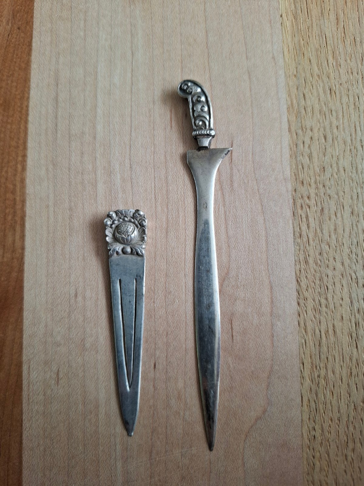 Antieke zilveren briefopener en boekenlegger 800 zilver, Ophalen of Verzenden