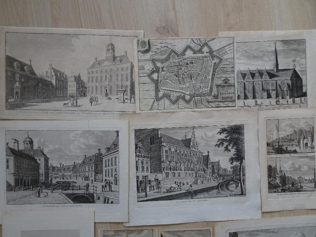 originele gravures en lithos Leeuwarden Friesland 18e eeuw, Antiek en Kunst, Verzenden, Stadsgezicht, Gravure, Origineel