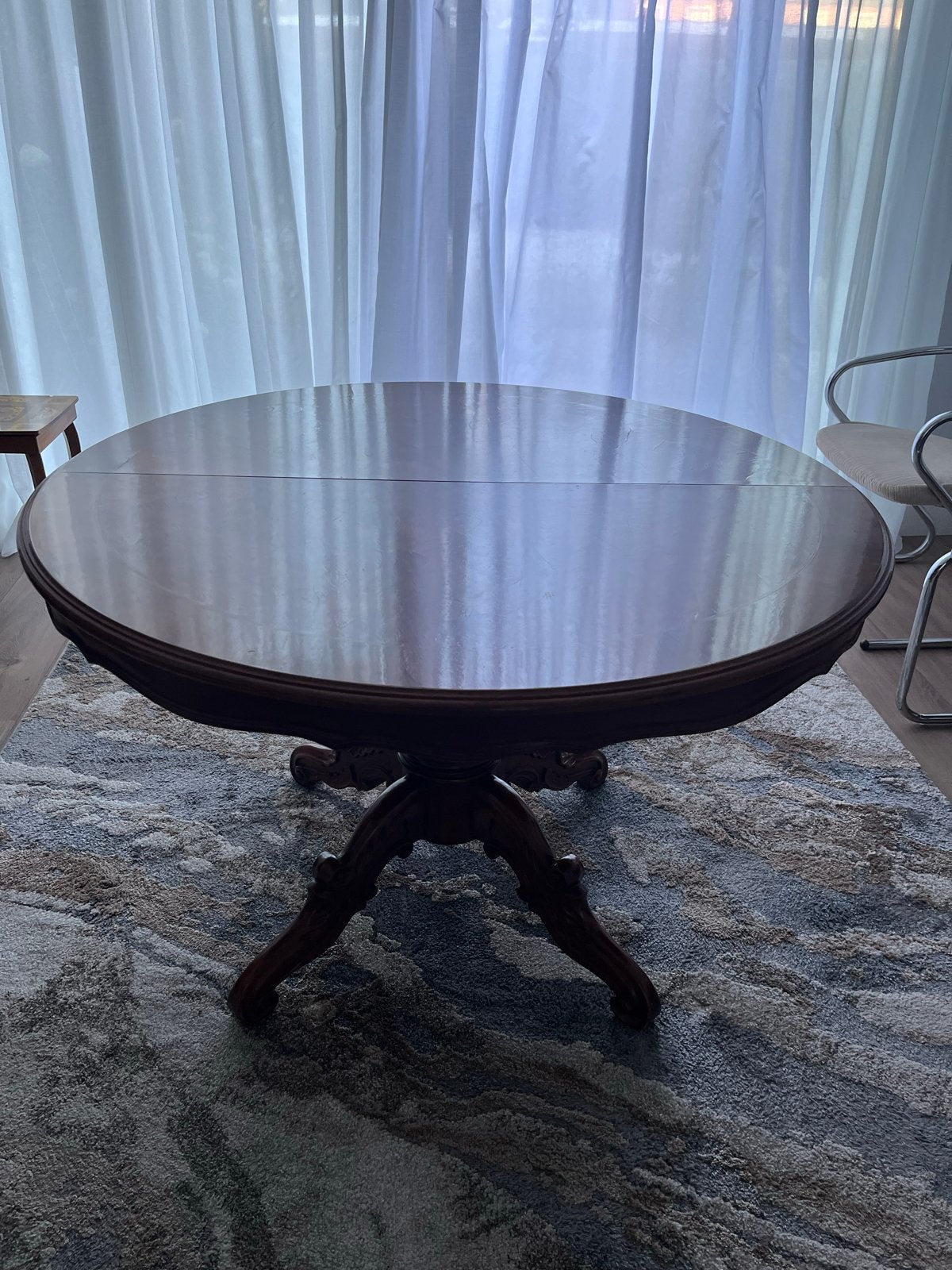 Antieke eettafel met inlegwerk en gedraaide poten, Antiek en Kunst, Ophalen