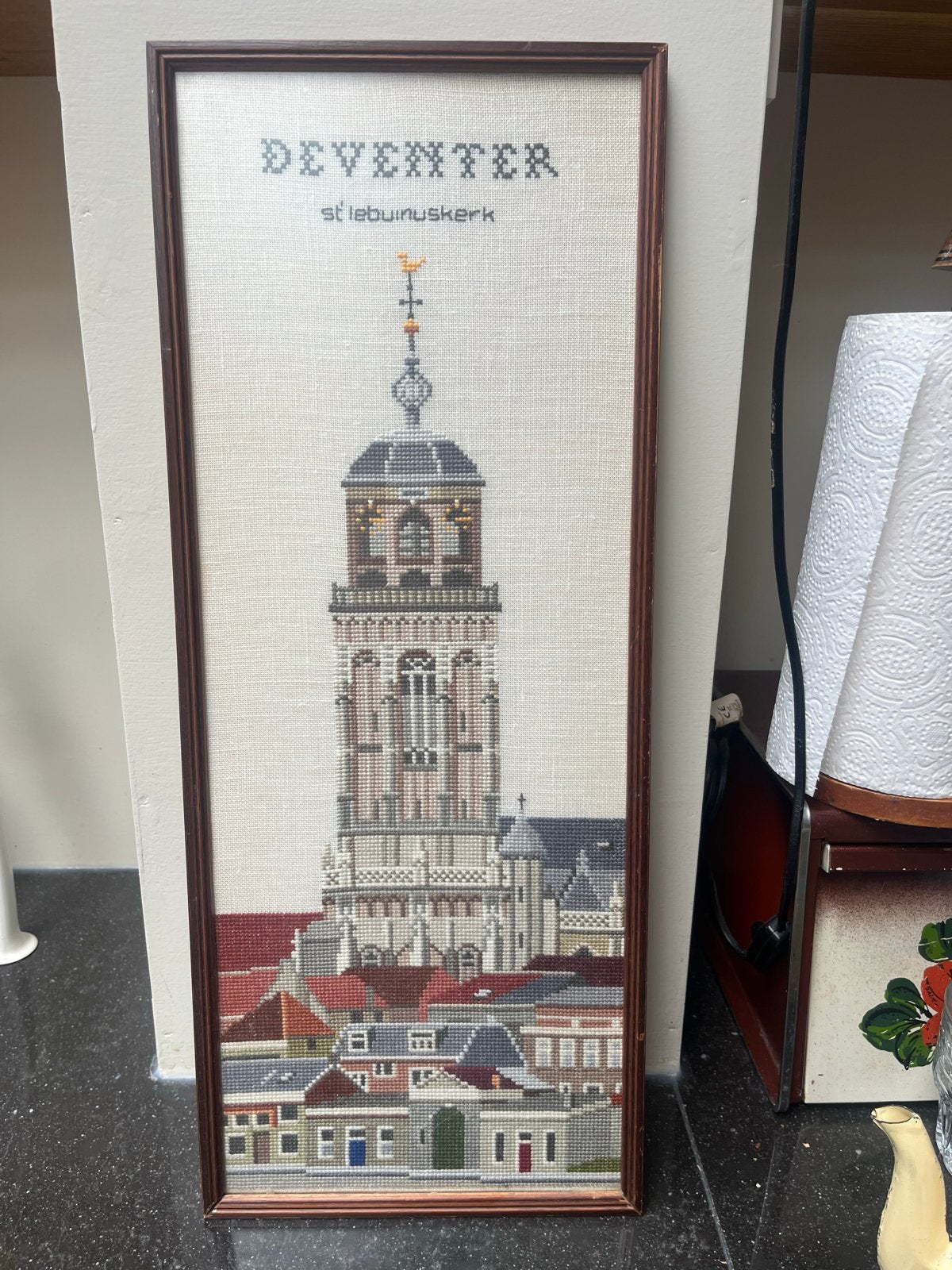 Borduurwerk Deventer Lebuïnuskerk ingelijst, Ophalen, Minder dan 50 cm, Gebruikt, Overige typen