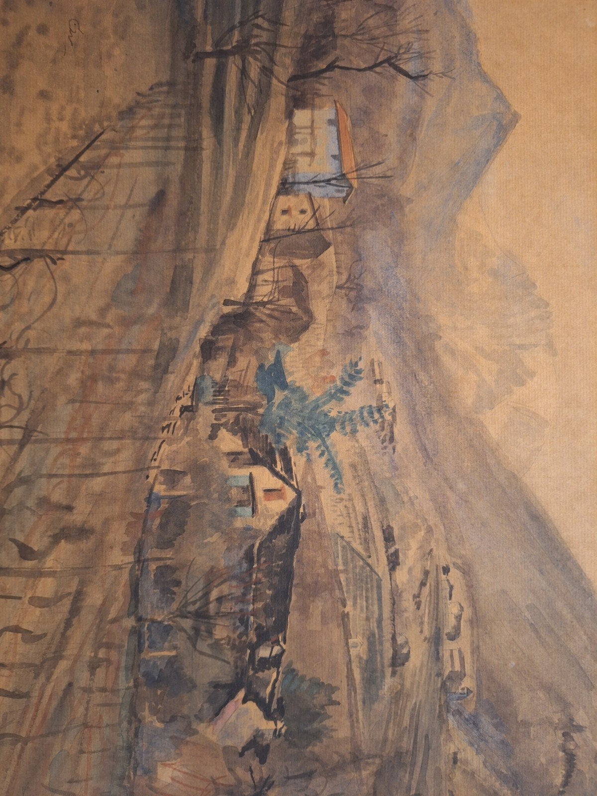 Aquarel Berglandschap met Monogram CW, Ophalen of Verzenden, Tekening, Aquarel, Gesigneerd