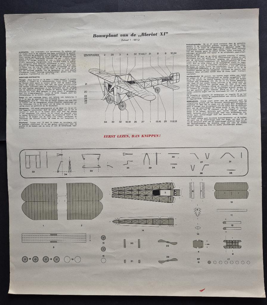 Oude bouwplaat van de “Bleriot IX” (K1254), Ophalen of Verzenden, Gebruikt, Schaalmodel