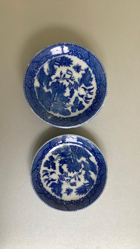 Set van 6 Vintage Blauw-Witte Willow Pattern Schotels, Ophalen of Verzenden