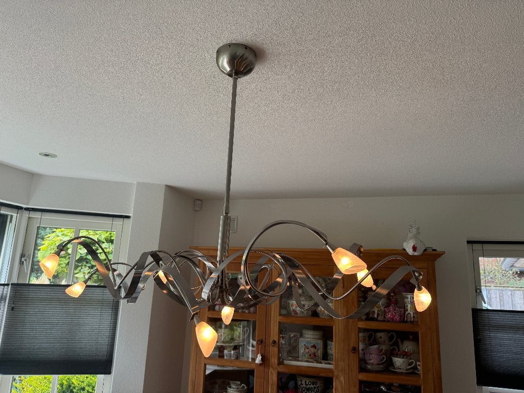 RVS Design Spiraal Hanglamp / Kroonluchter / eettafel, Ophalen, Gebruikt, Glas, G4