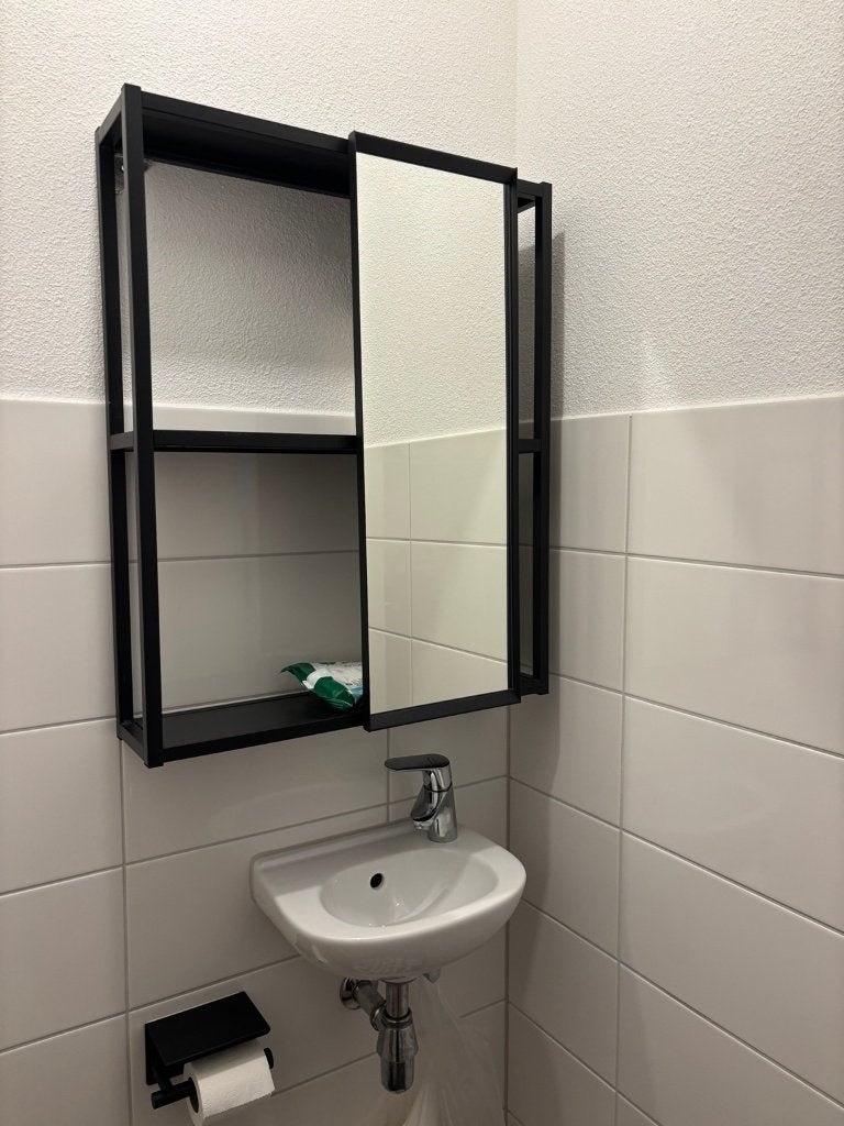 Black Bathroom Wall Cabinet with Mirror, Ophalen, Overige typen, 50 tot 100 cm, Zo goed als nieuw