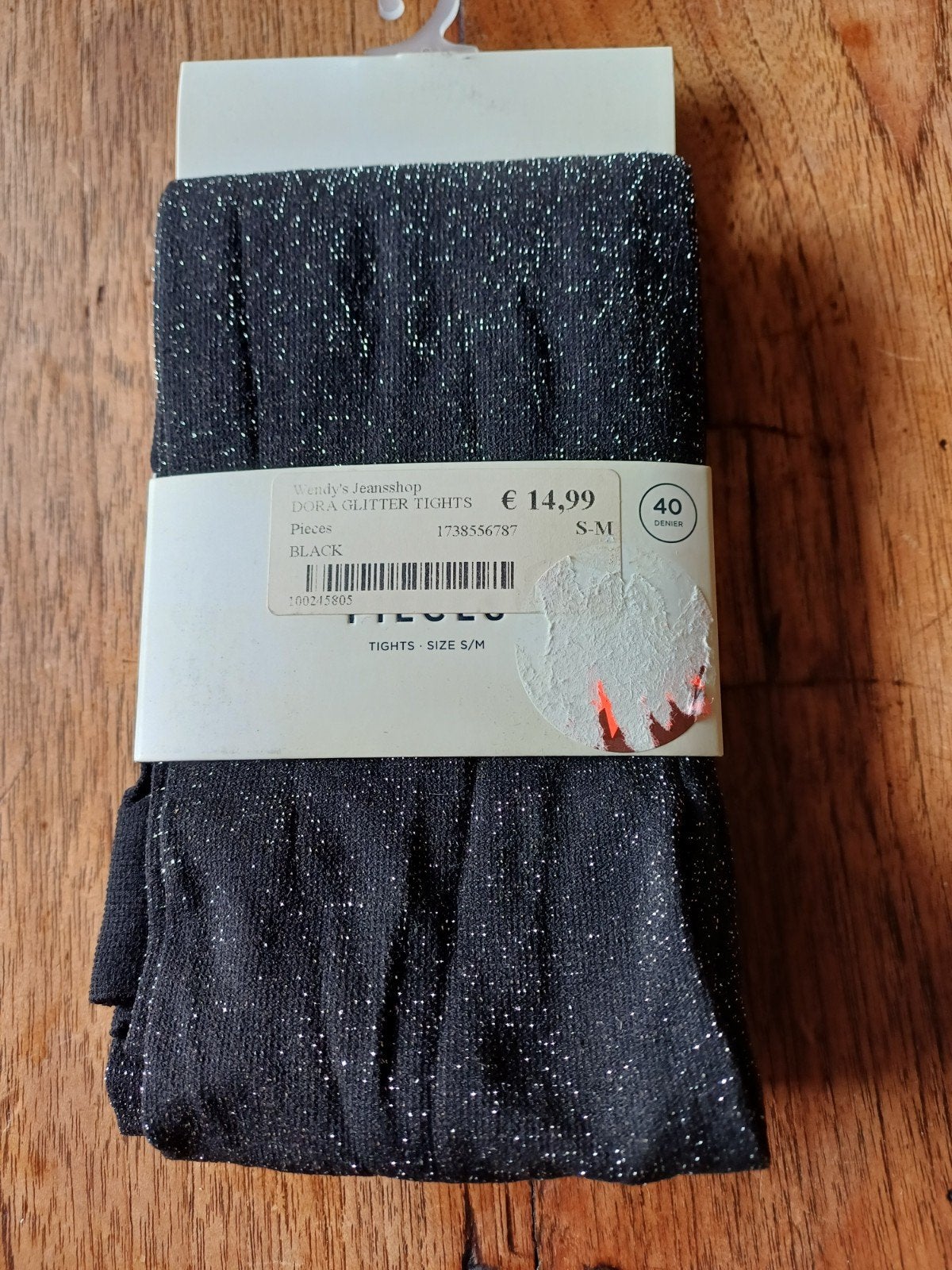 Nieuwe Pieces Odora Glitter Panty Zwart S/M, Maat 36/38 (S), Zwart, Nieuw, Ophalen of Verzenden